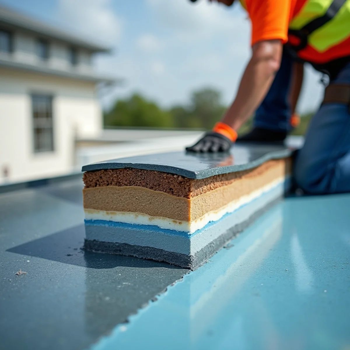 Detailed roofing illustration and technical guide for Commercial Flat Roof Ponding Water: How Silicone Coatings Prevent Premature Leaks