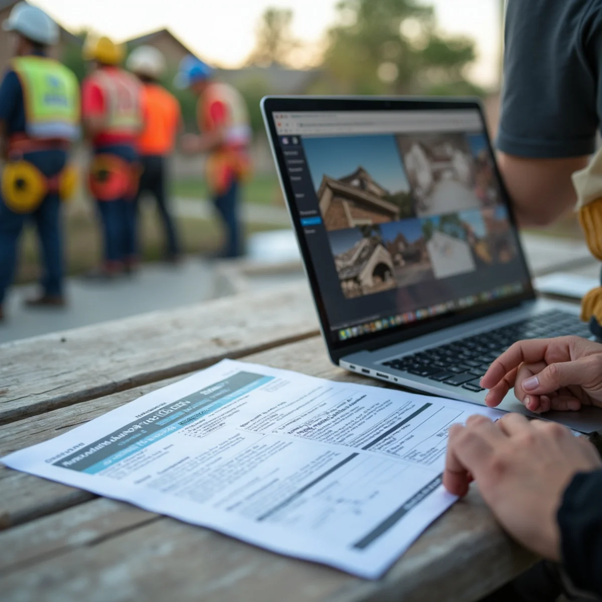 Roofer and adjuster reviewing wind damage on Texas roof