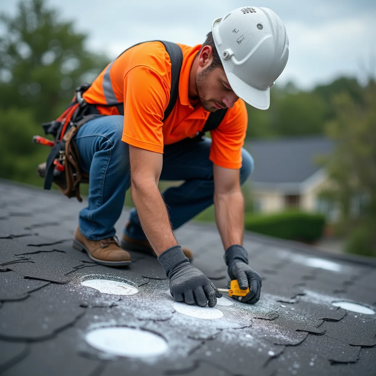 Hail impact damage inspection on shingles in Houston TX