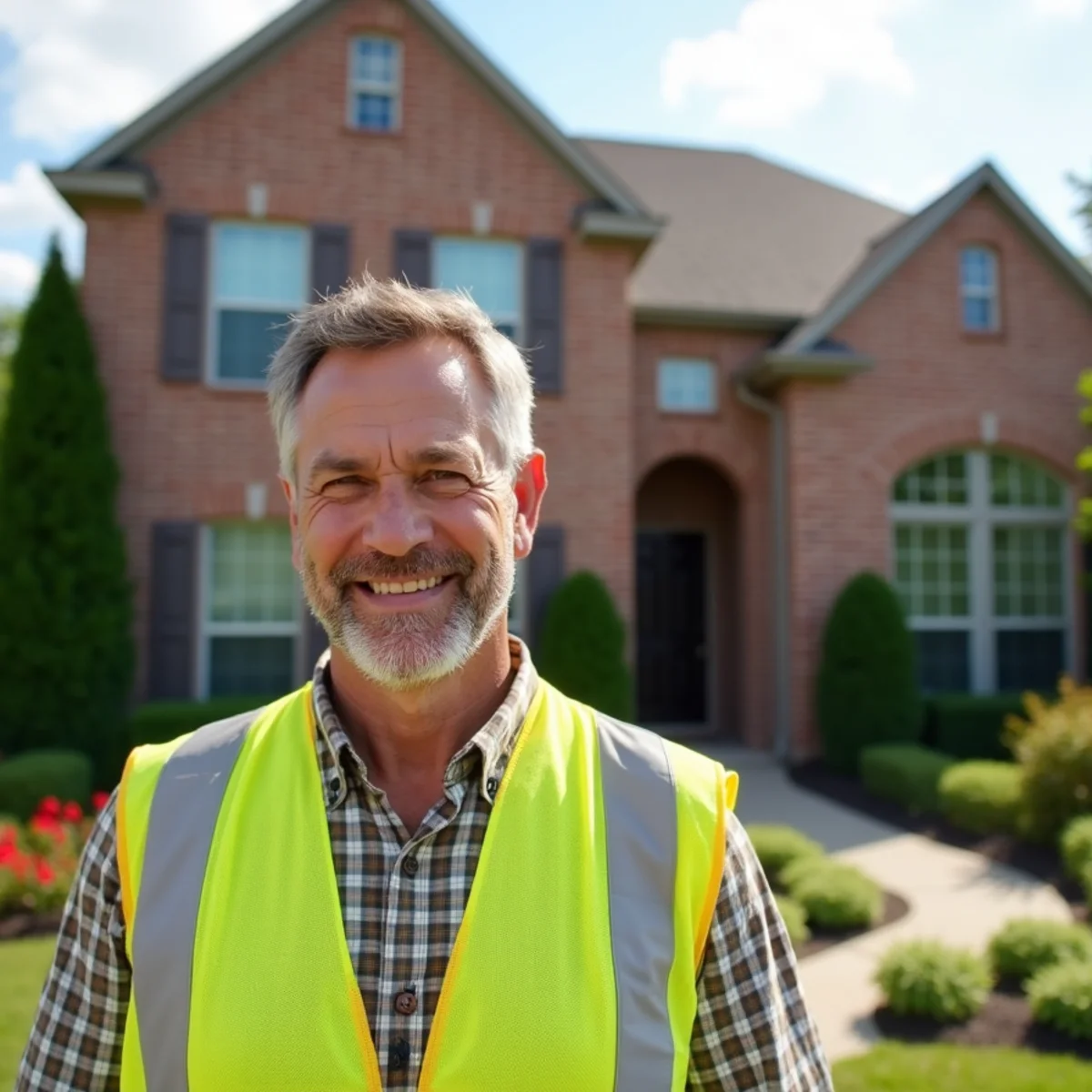 Satisfied Houston homeowner standing outside completed architectural roof replacement by PRIME REPAIR SERVICES