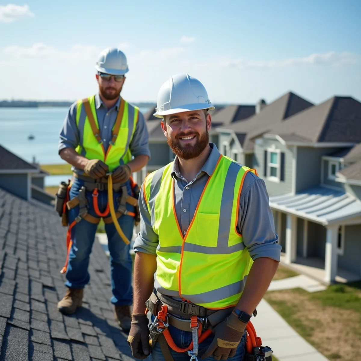 PRIME REPAIR SERVICES L&R LLC roofing crew working on a home in League City, TX