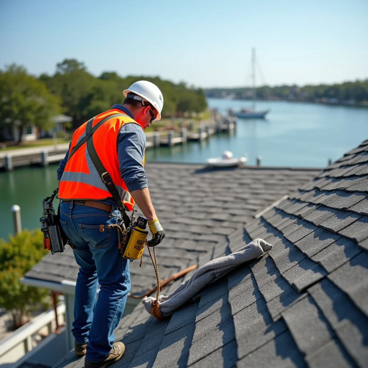 Residential roofing architecture and roofline in Nassau Bay, TX